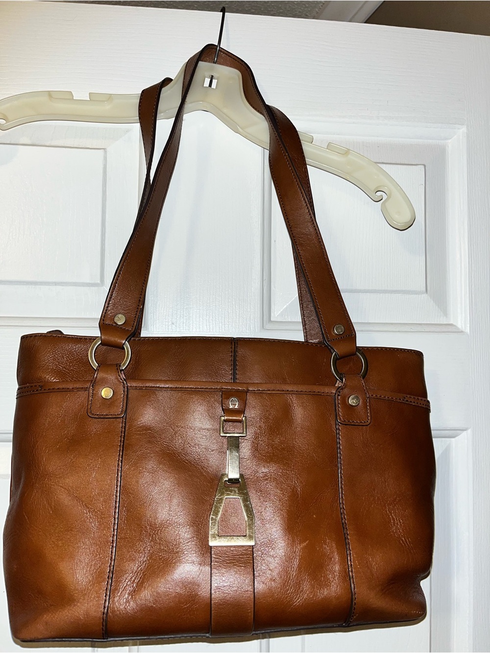 Etienne Aigner Cognac Leather Shoulder Bag with Gold-Tone Hardware